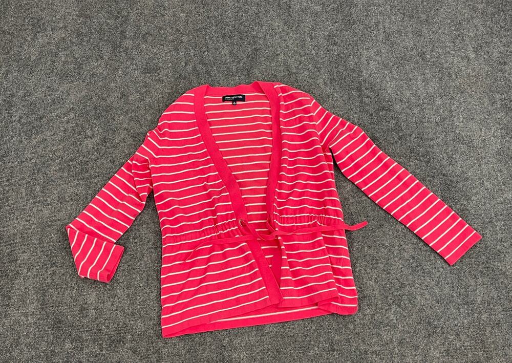 Jones New York Cardigan Womens Medium Sweater Striped Open Front N65